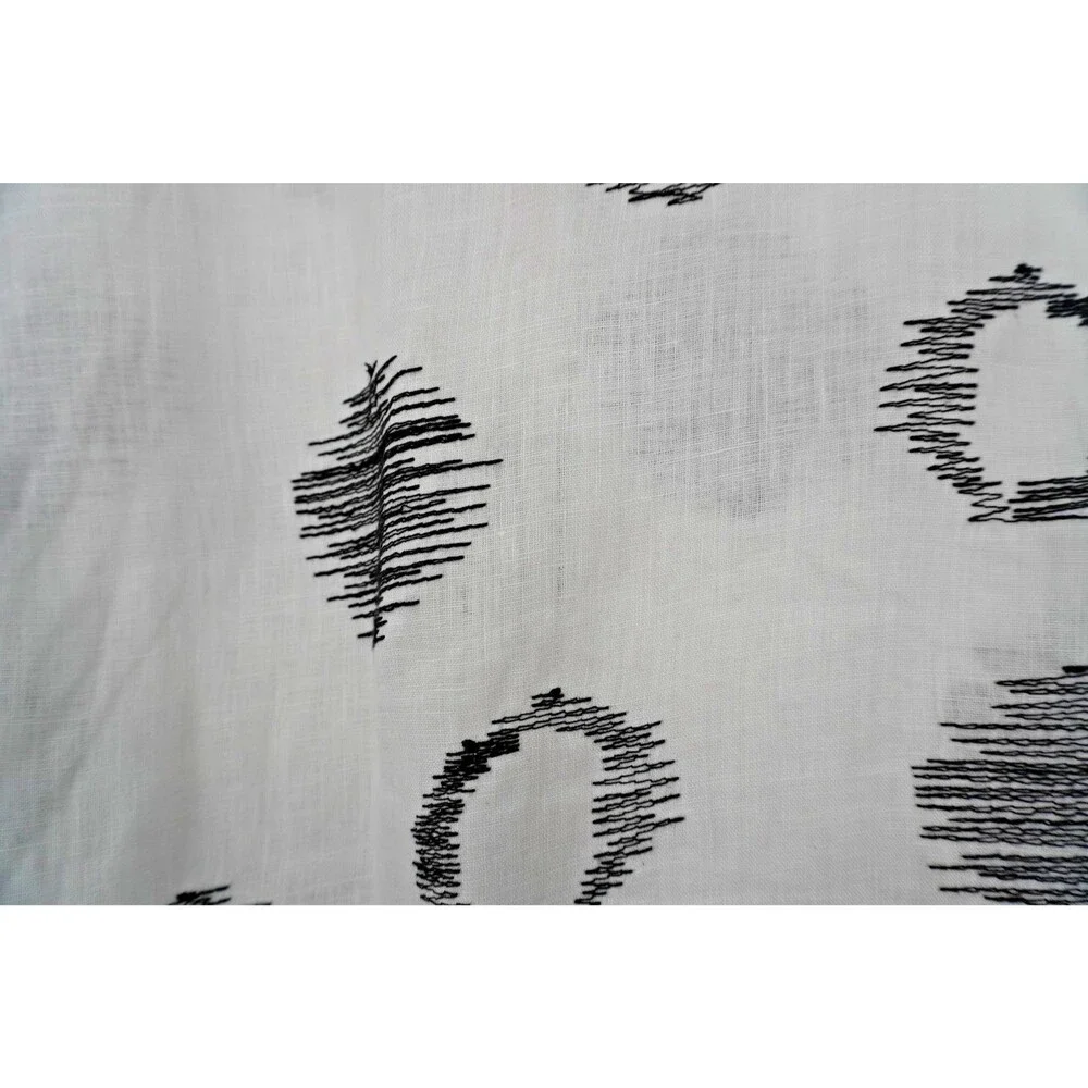 Carole Little Women's White Linen Blouse Black Abstract Circle Scribble Top Sz L